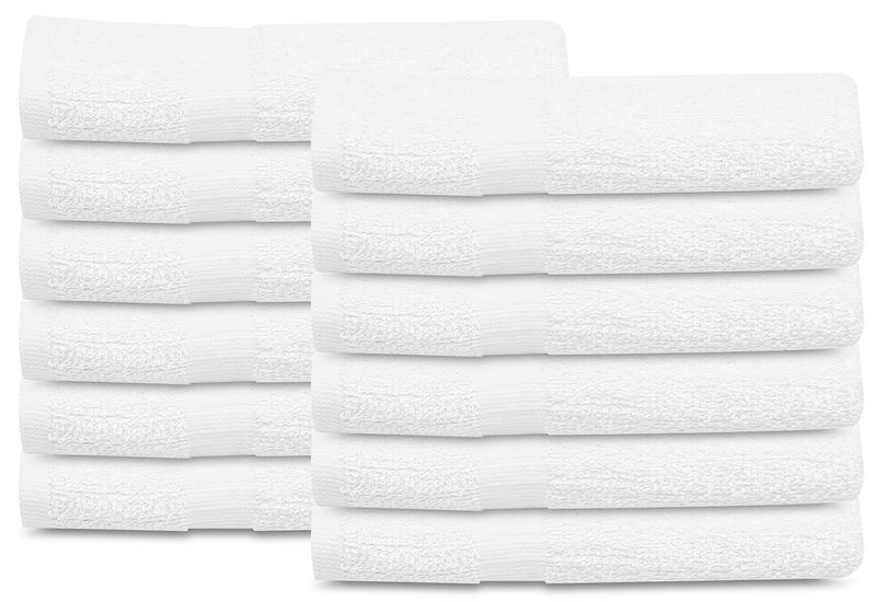 GOLD TEXTILES 12 Pcs New White (20x40 Inches) Cotton Blend Terry Bath Towels Salon/Gym Towels Light Weight Fast Drying - Image 1